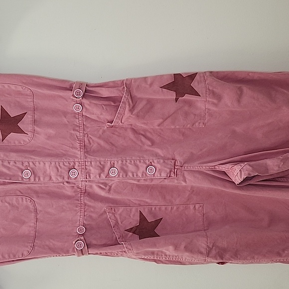 Pistola Grover short sleeve utility jumpsuit flamingo pink color star print Sz L - Picture 6 of 16